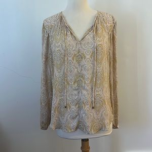Rose + Olive Paisley Print Long Sleeve Blouse size Sm